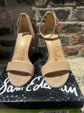 Sam Edelman Tan Suede Ankle-Strap Block Heel Sandals